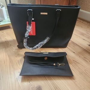Bagsure | 2pc•Black Leather Tote & Clutch Set